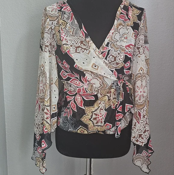 Rampage Y2K boho western sheer wrap blouse - Picture 1 of 8